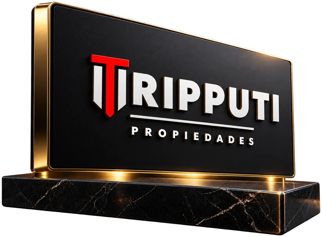 Identidad visual de Tripputi Propiedades sobre un soporte negro con vetas doradas