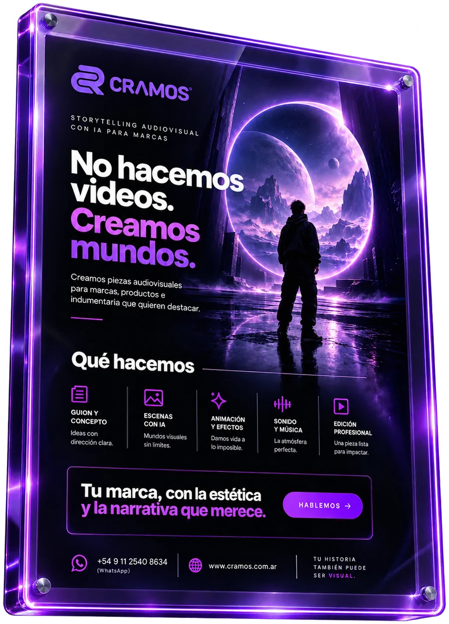 Afiche de CRAMOS sobre storytelling audiovisual con inteligencia artificial para marcas