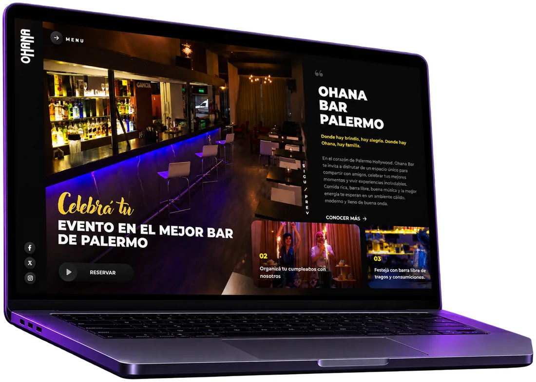 Sitio web de Ohana Bar Palermo en una laptop