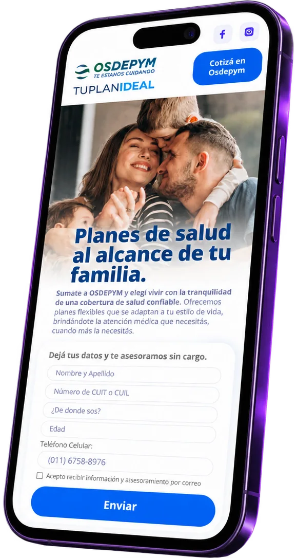 Sitio web de TuPlanIdeal en un teléfono celular